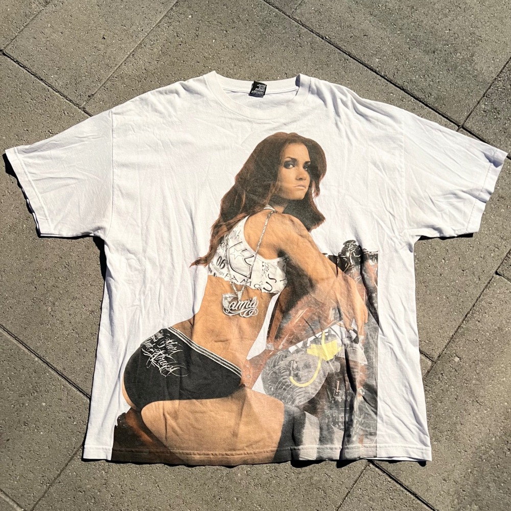 Famous Stars and Straps Graphic Tee White XL Biker Girl Streetwear T-Shirt